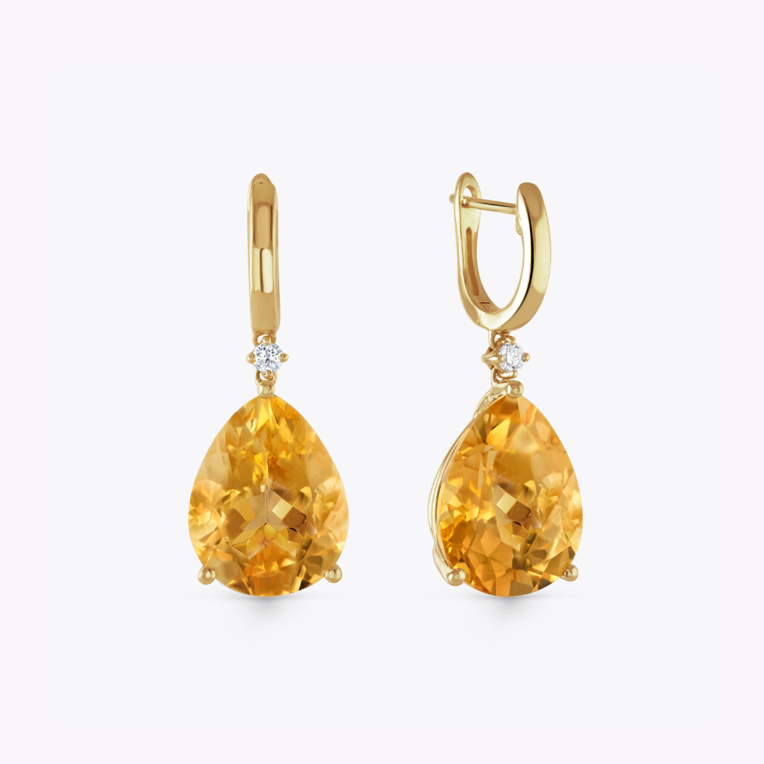 Kiki Classics Pear Drop Citrine and Diamond Earrings