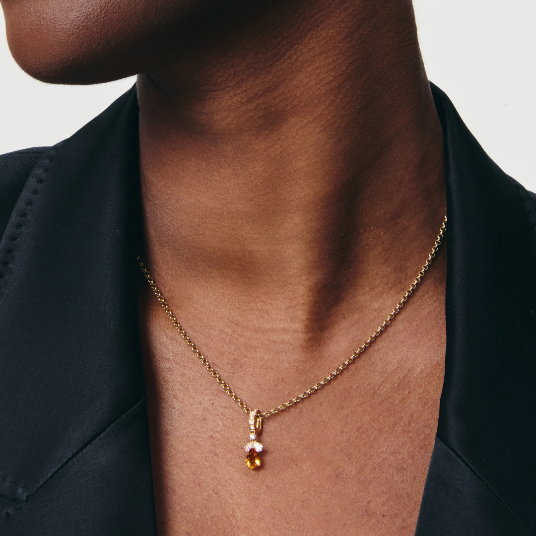 Detachable Pear Citrine and Diamond Petal Top Pendant