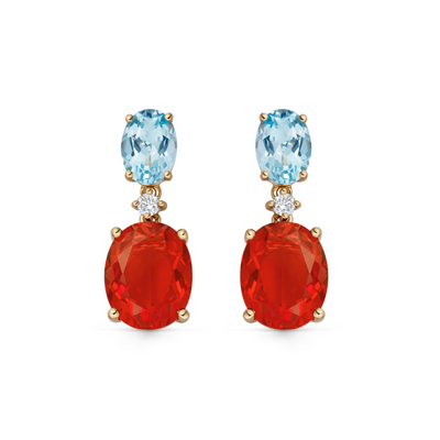 Special Editions Fire Opal and Blue Topaz Oval Earrings