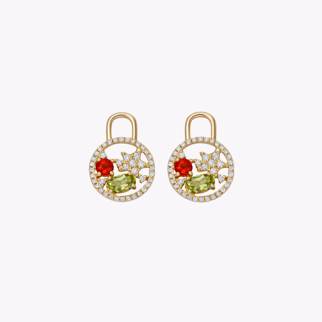 Fireworks Peridot, Fire Opal and Diamond Surround Cluster Drops