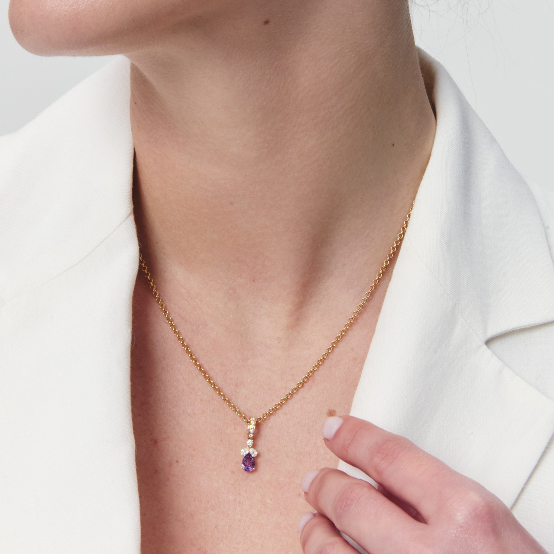 Detachable Pear Amethyst and Diamond Petal Top Pendant