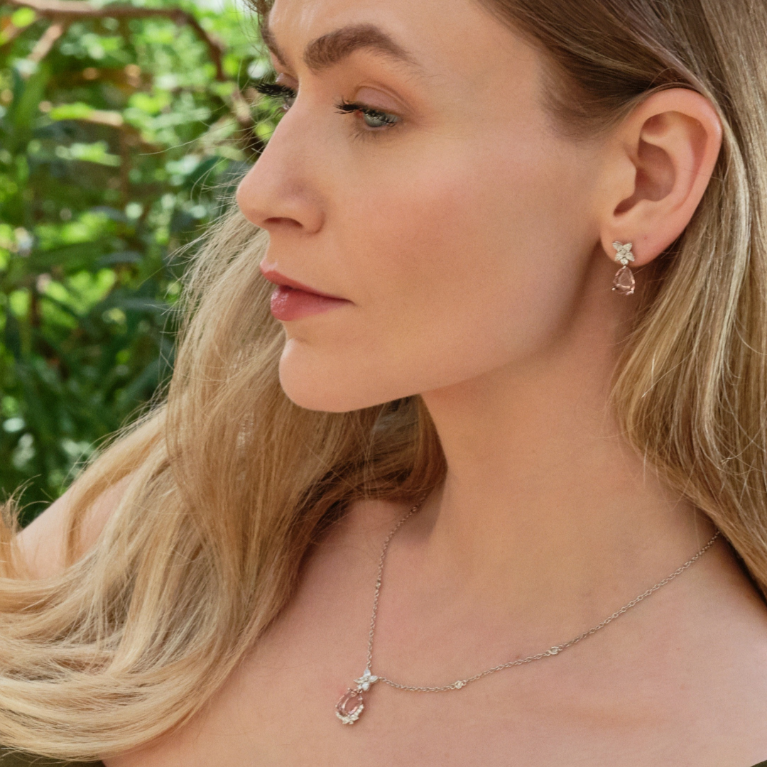 Thorns & Roses Pear Pink Tourmaline and Diamond Earrings