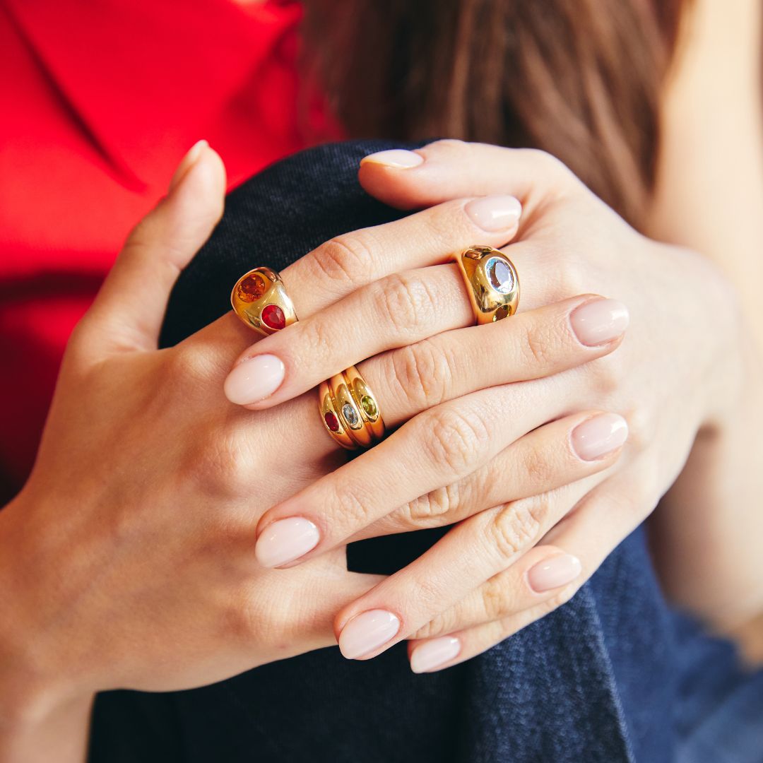 Everyday Gold Blue Topaz Oval and Pear Accent Ring