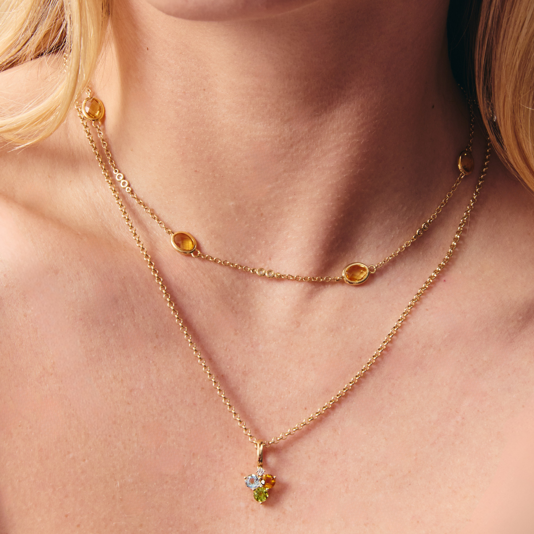 Detachable Cluster Blue Topaz, Citrine and Peridot Pendant