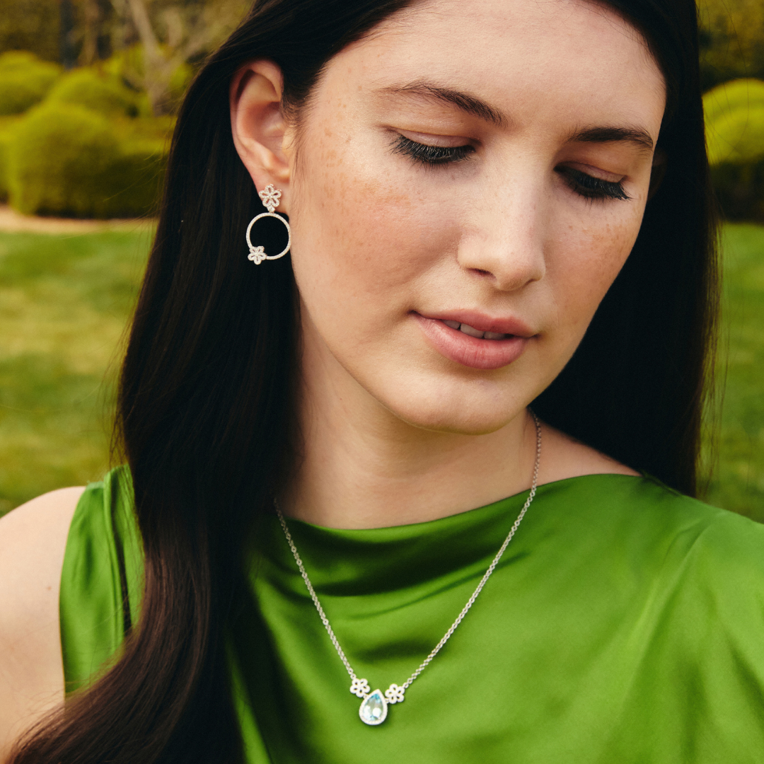 Special Editions Aquamarine Pear and Diamond Daisy Necklace