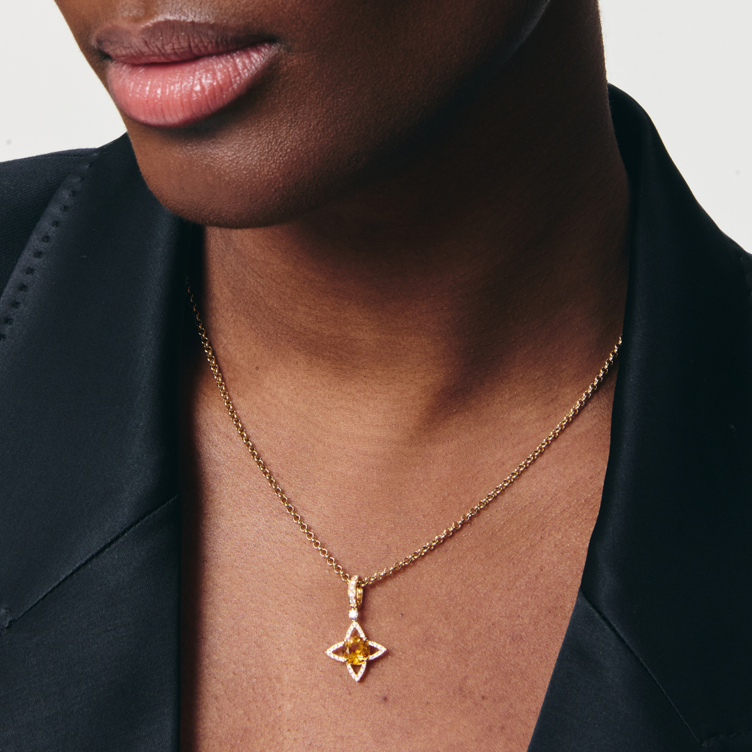 Detachable Citrine and Diamond Compass Pendant