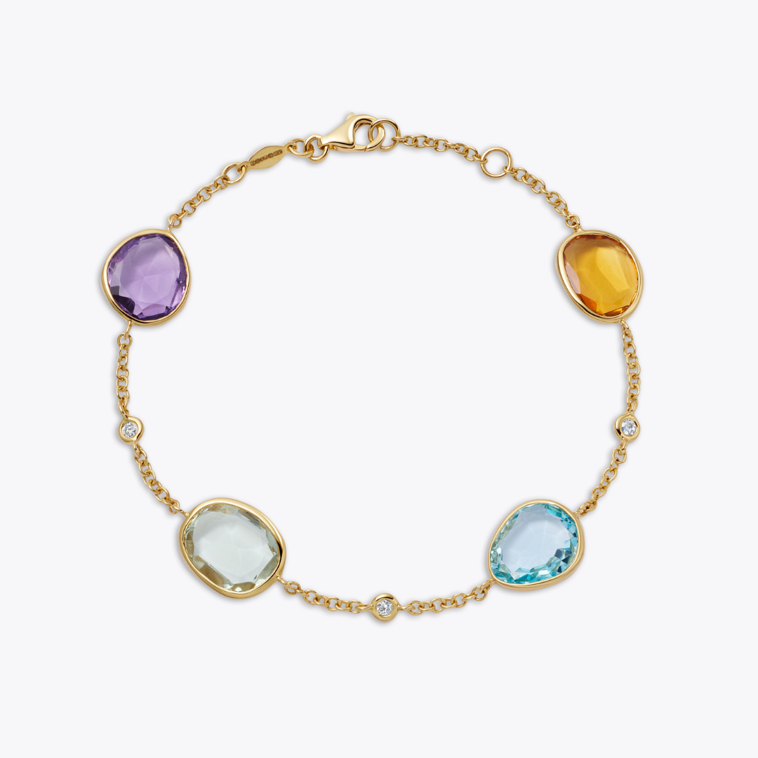 Candy Amethyst, Green Amethyst, Blue Topaz and Citrine Bracelet