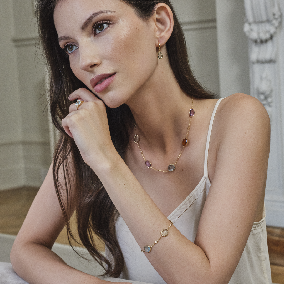 Candy Amethyst, Green Amethyst, Blue Topaz and Citrine Bracelet