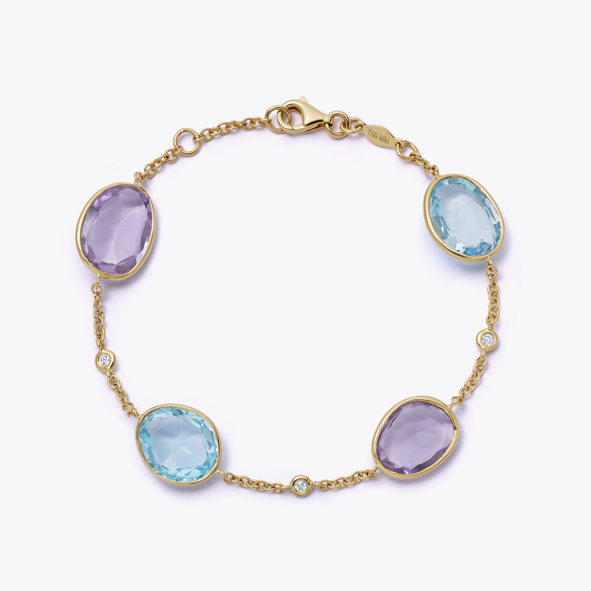 Candy Blue Topaz, Amethyst and Diamond Bracelet