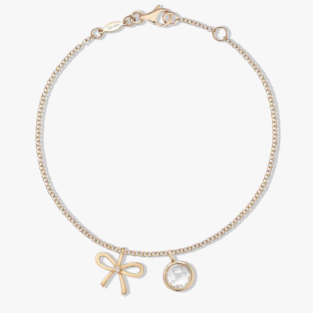 Bridesmaid White Topaz Bow Charm Bracelet