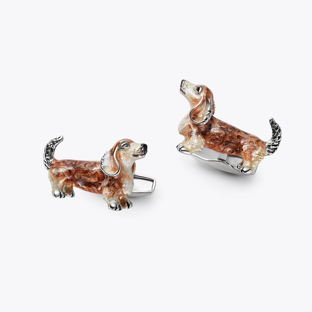 Light Brown Sausage Dog Enamel Cufflinks