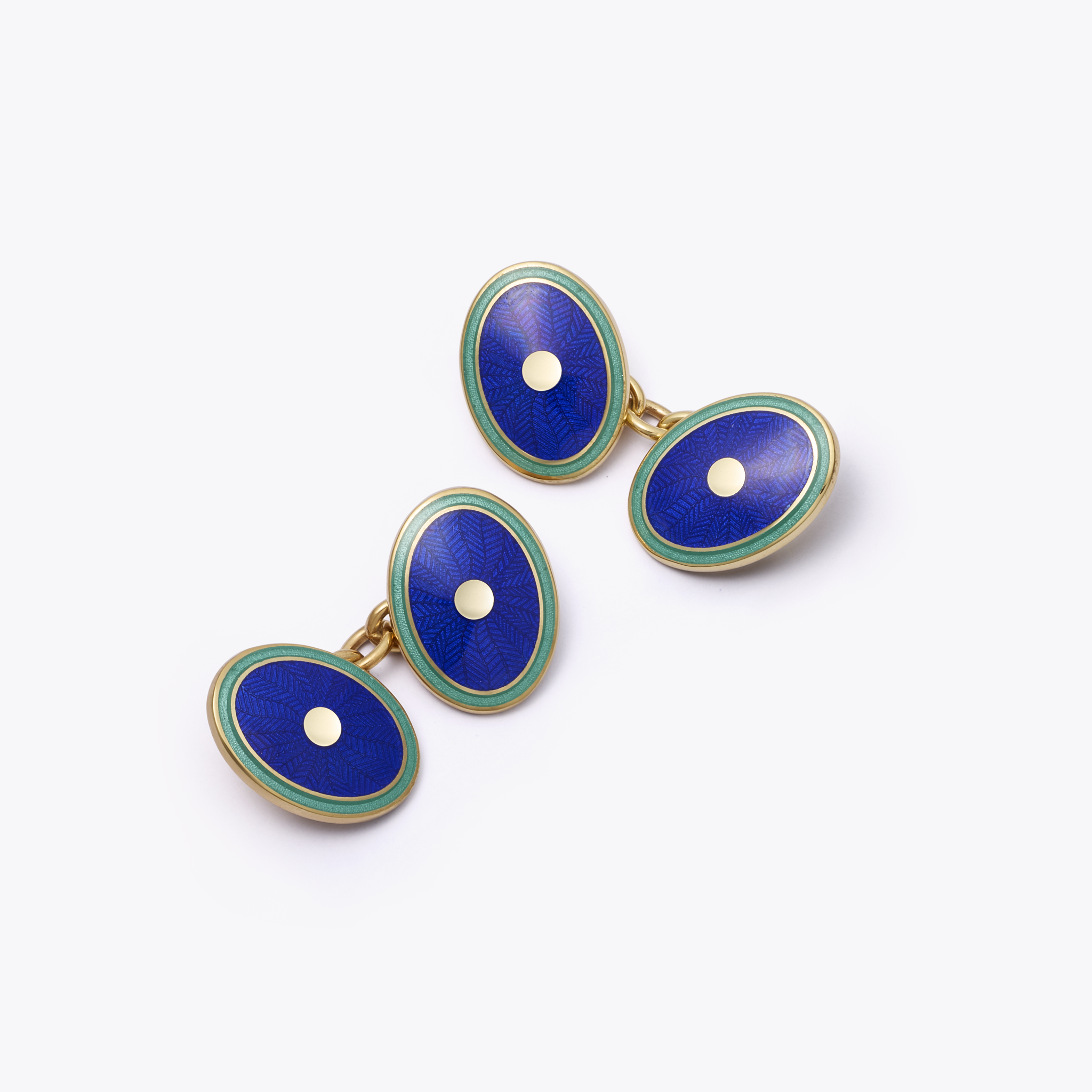 Feather Dark Blue and Green Enamel Cufflinks