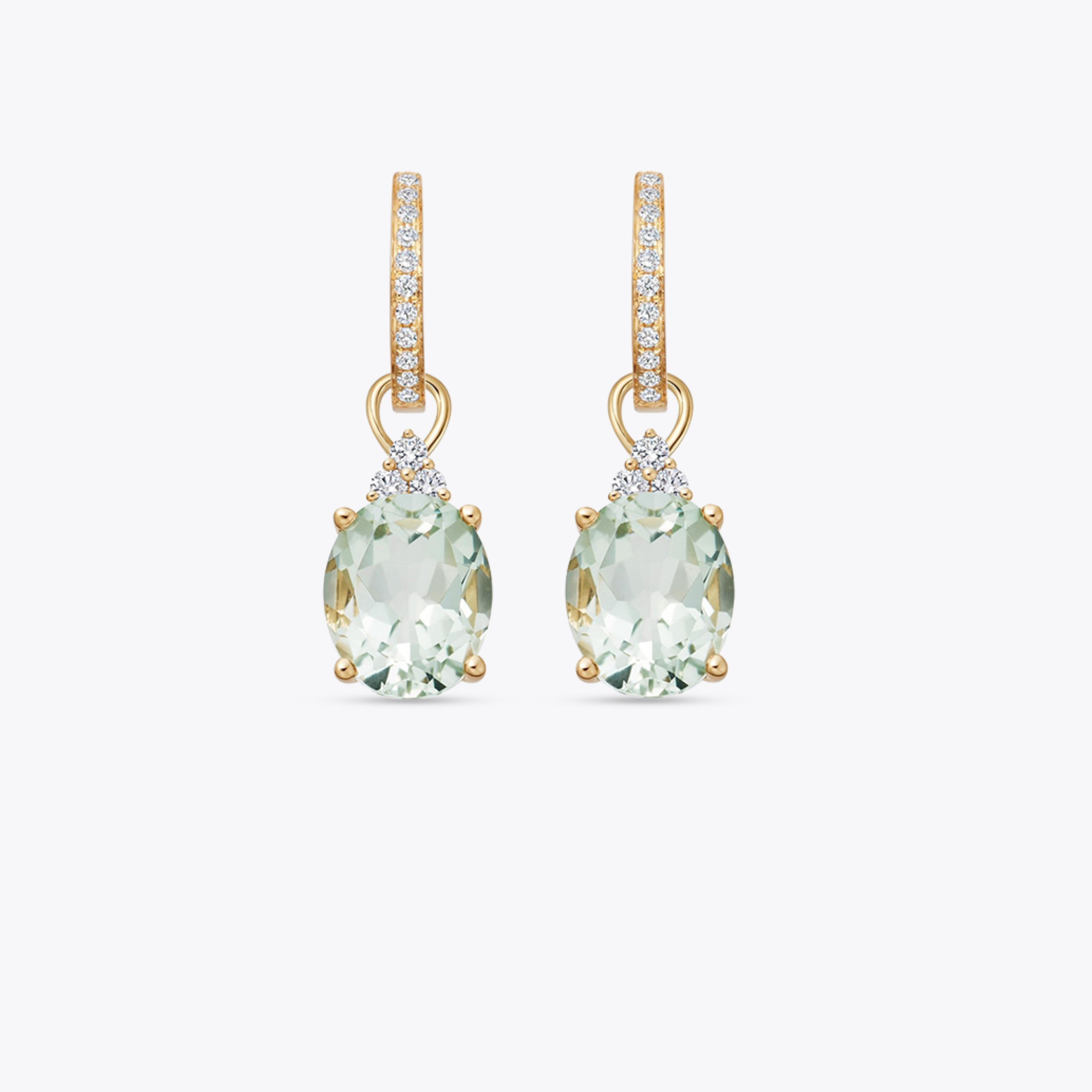 Oval Green Amethyst and Tri Diamond Top Detachable Drops