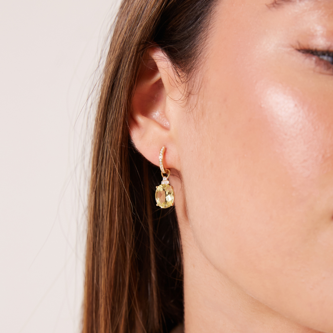 Oval Lemon Quartz and Tri Diamond Top Detachable Drops