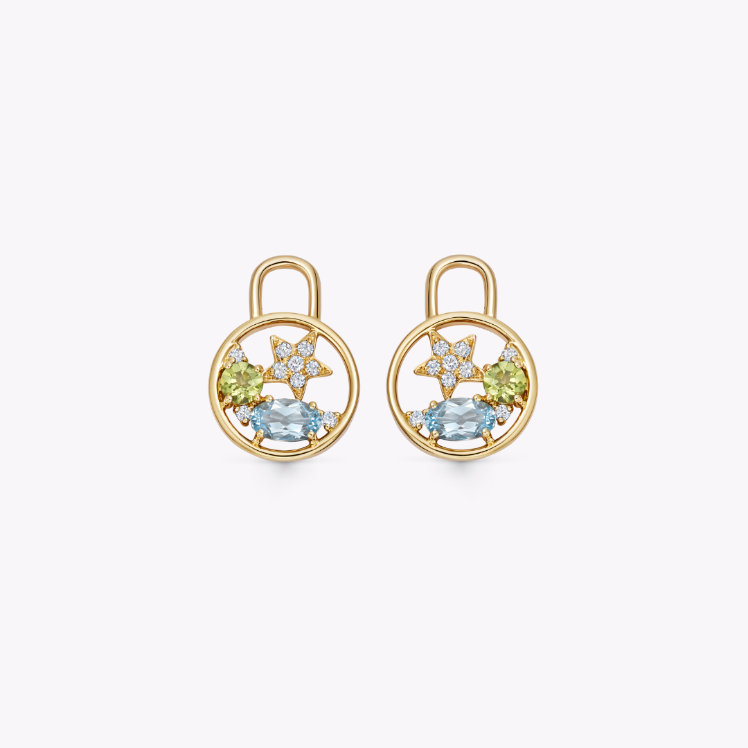Fireworks Blue Topaz, Peridot and Diamond Cluster Drops