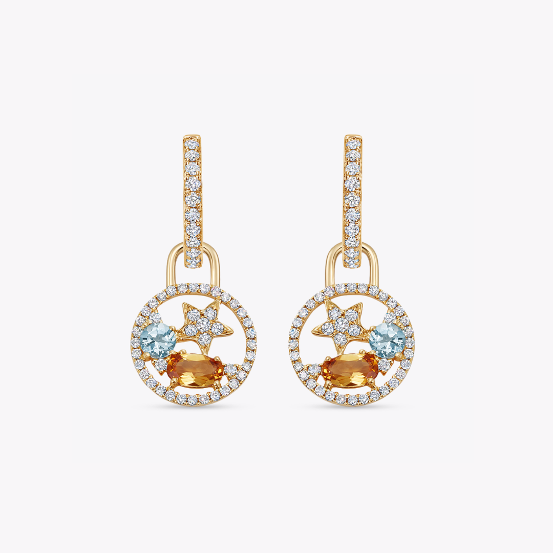 Fireworks Citrine, Blue Topaz and Diamond Surround Cluster Drops