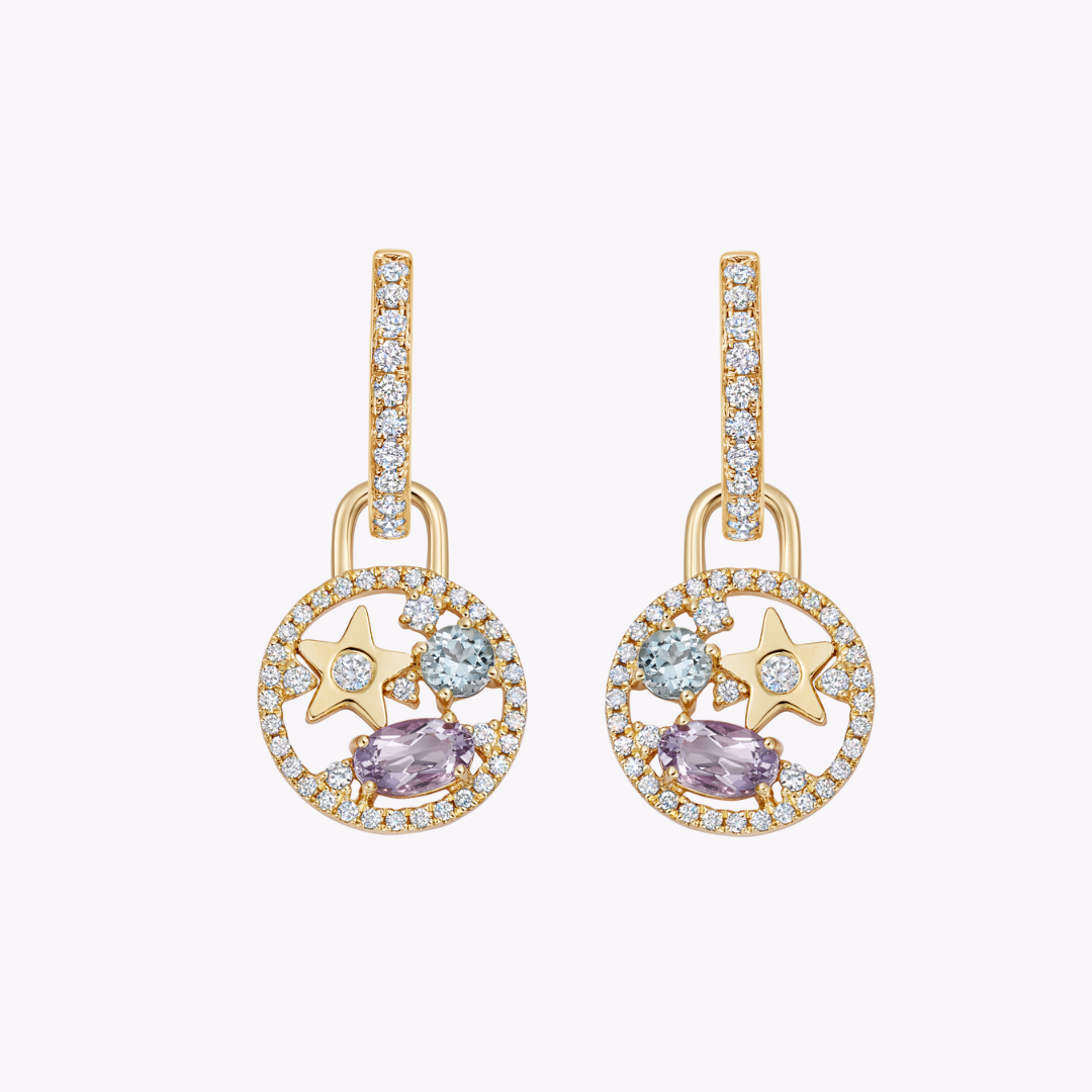 Fireworks Lavender Amethyst, Blue Topaz and Diamond Surround Cluster Drops