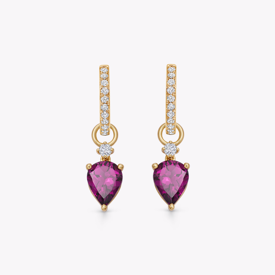 Pear Rhodolite Garnet and Diamond Accent Detachable Drops