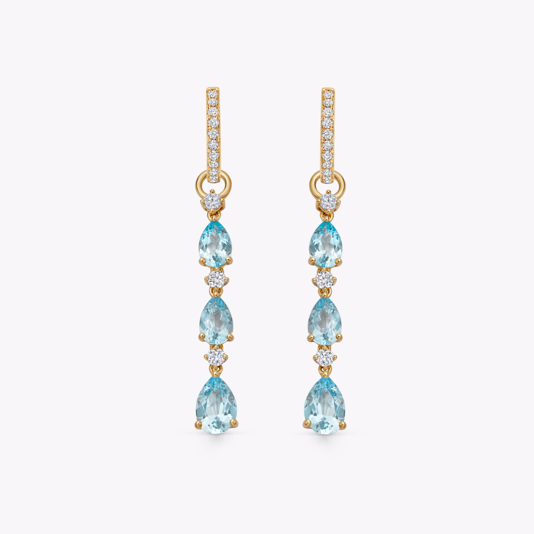 Triple Pear Blue Topaz and Diamond Accent Detachable Drops