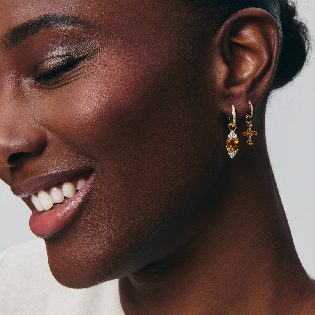 Citrine and Tri Diamond Tip Detachable Drops