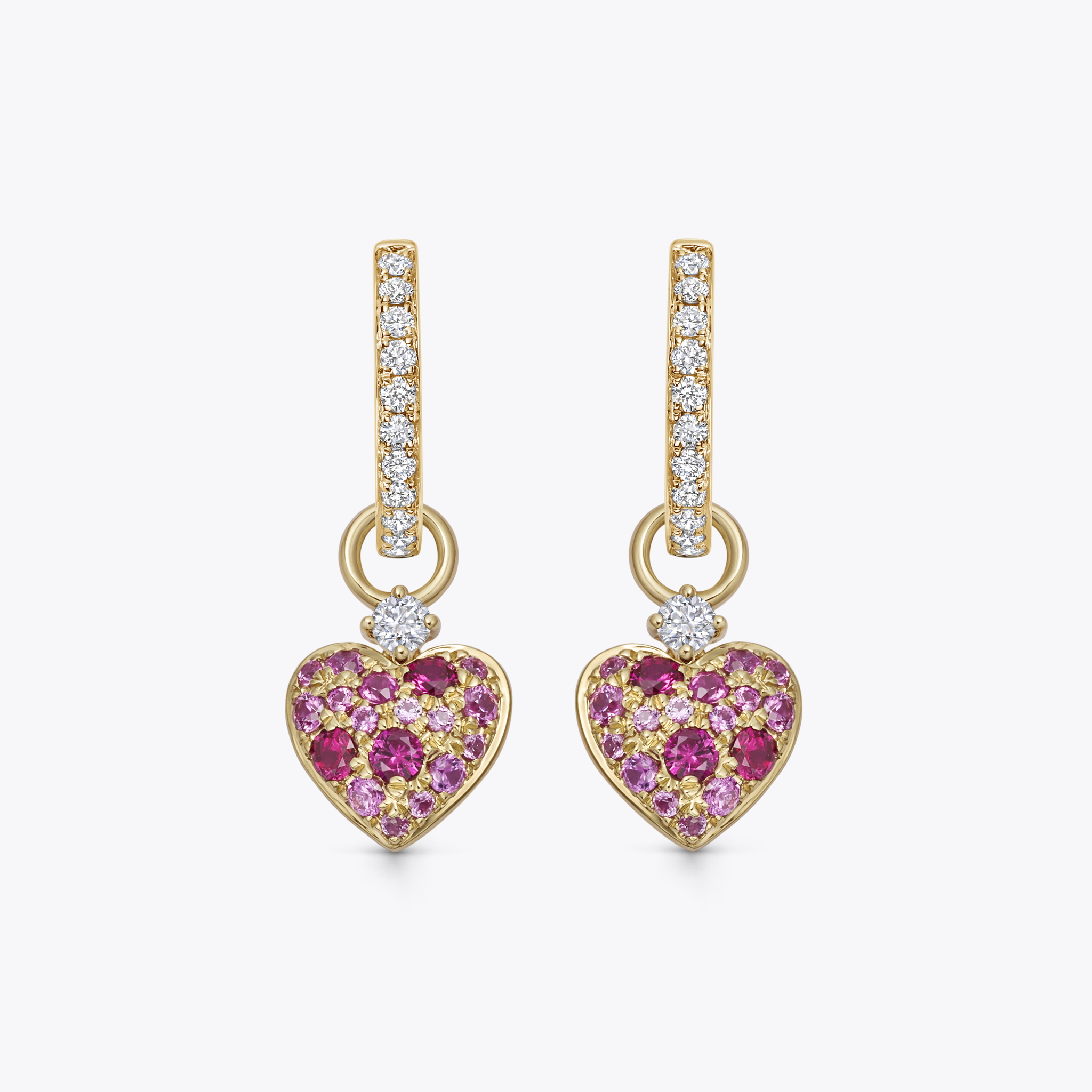 Pink Sapphire, Ruby and Diamond Heart Detachable Drops