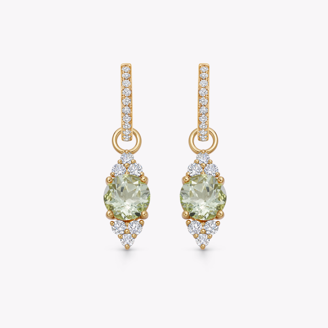 Green Amethyst and Tri Diamond Tip Detachable Drops
