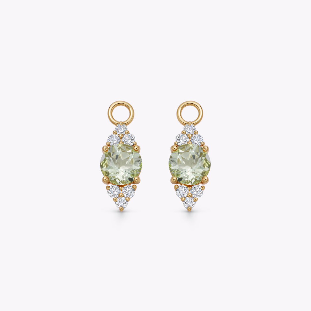 Green Amethyst and Tri Diamond Tip Detachable Drops