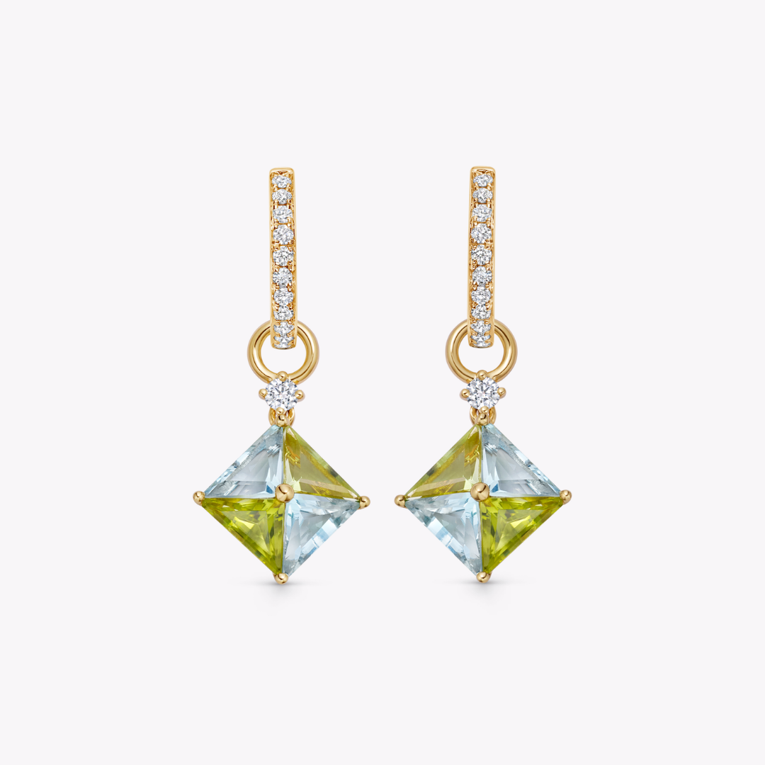 Harlequin Blue Topaz and Peridot Detachable Drops