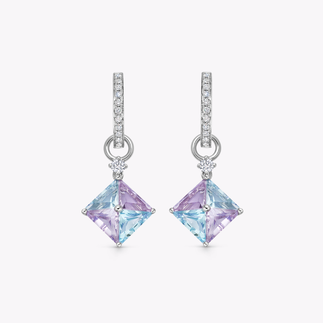 Harlequin Blue Topaz and Lavender Amethyst Detachable Drops