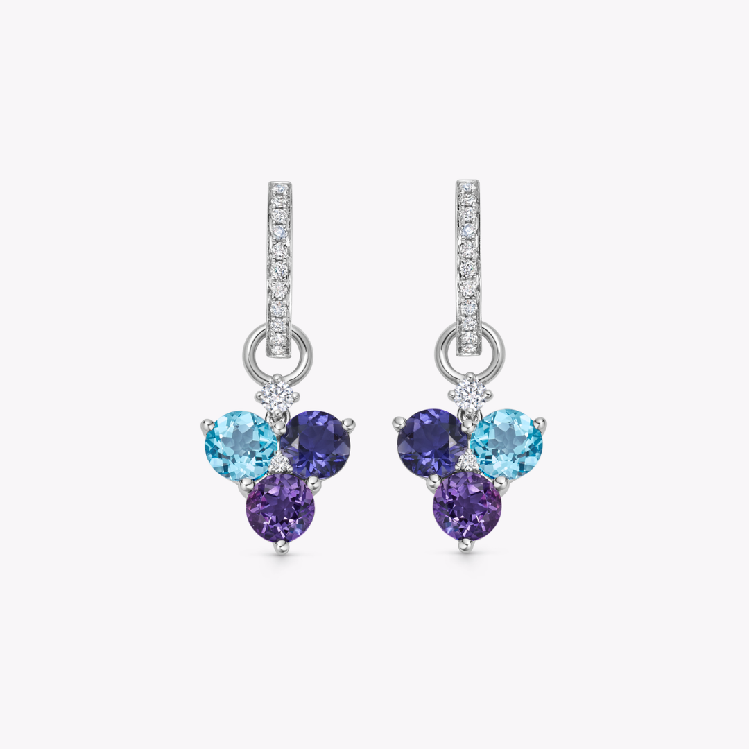 Cluster Blue Topaz, Iolite and Amethyst Detachable Drops