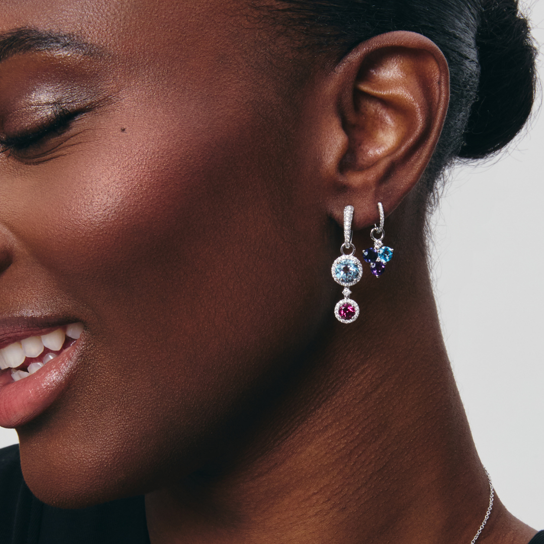 Cluster Blue Topaz, Iolite and Amethyst Detachable Drops