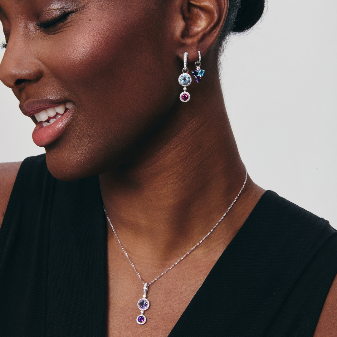 Detachable Lavender Amethyst, Amethyst and Diamond Surround Pendant