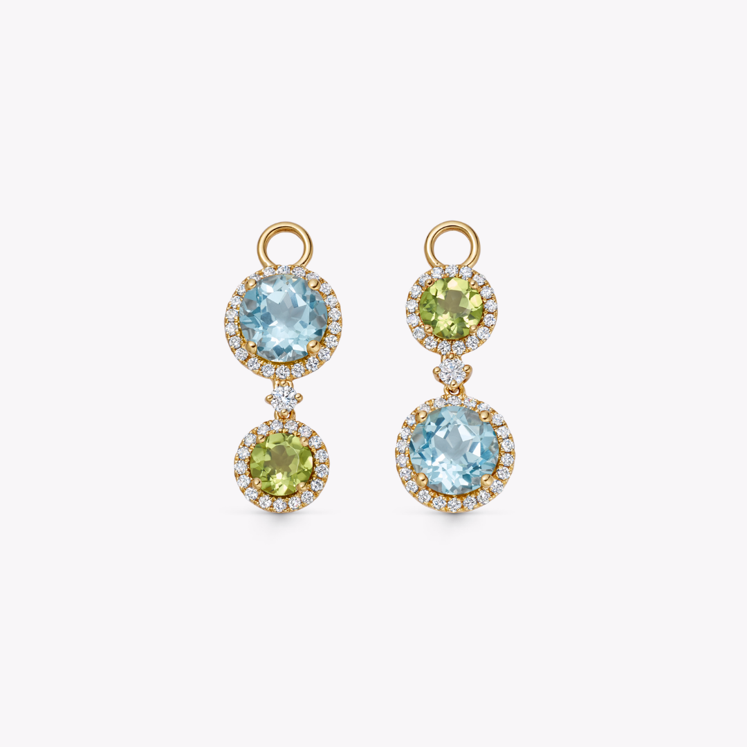 Blue Topaz, Peridot and Diamond Surround Mismatched Detachable Drops
