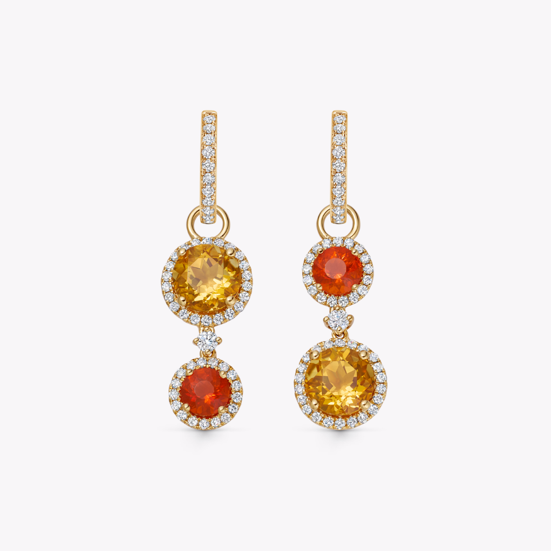 Citrine, Fire Opal and Diamond Surround Mismatched Detachable Drops