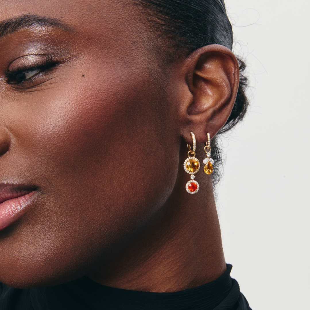 Citrine, Fire Opal and Diamond Surround Mismatched Detachable Drops