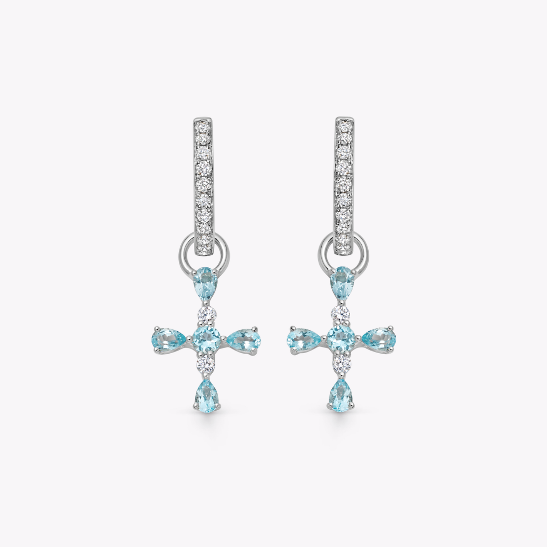 Blue Topaz and Diamond Cross Detachable Drops
