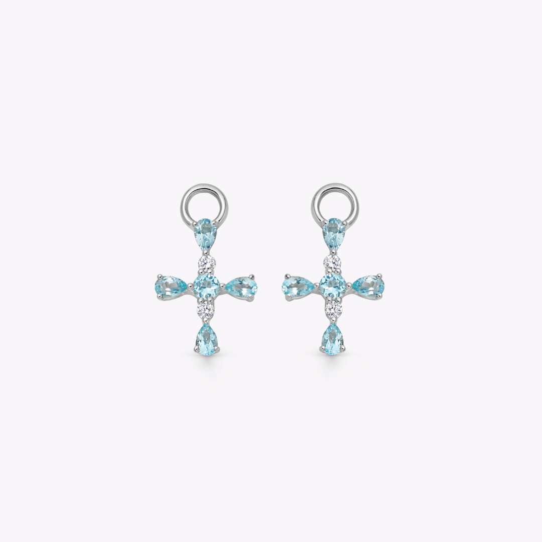 Blue Topaz and Diamond Cross Detachable Drops
