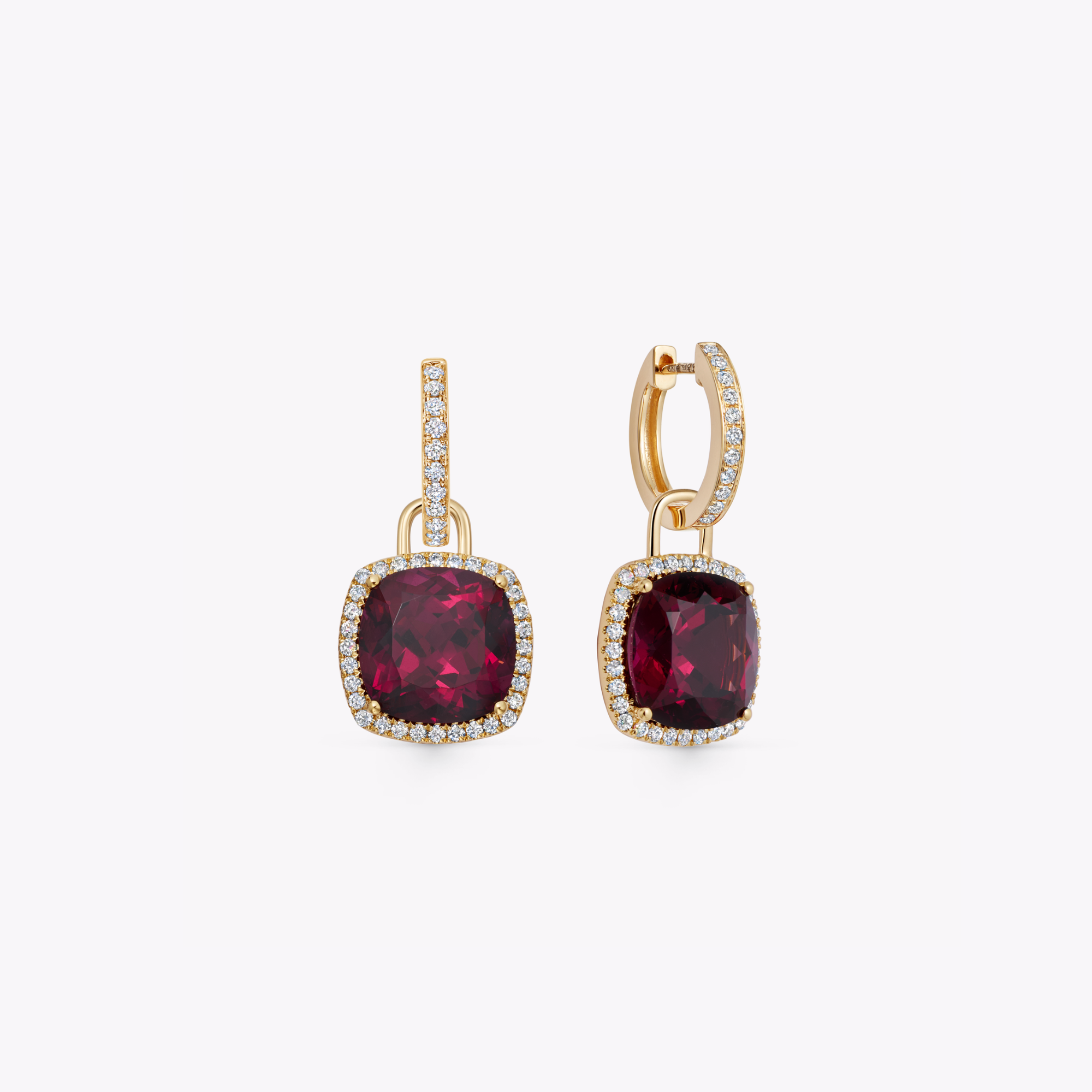 Special Editions Cushion Rhodolite Garnet and Diamond Detachable Drops