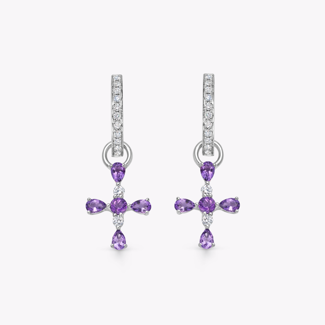 Amethyst and Diamond Cross Detachable Drops
