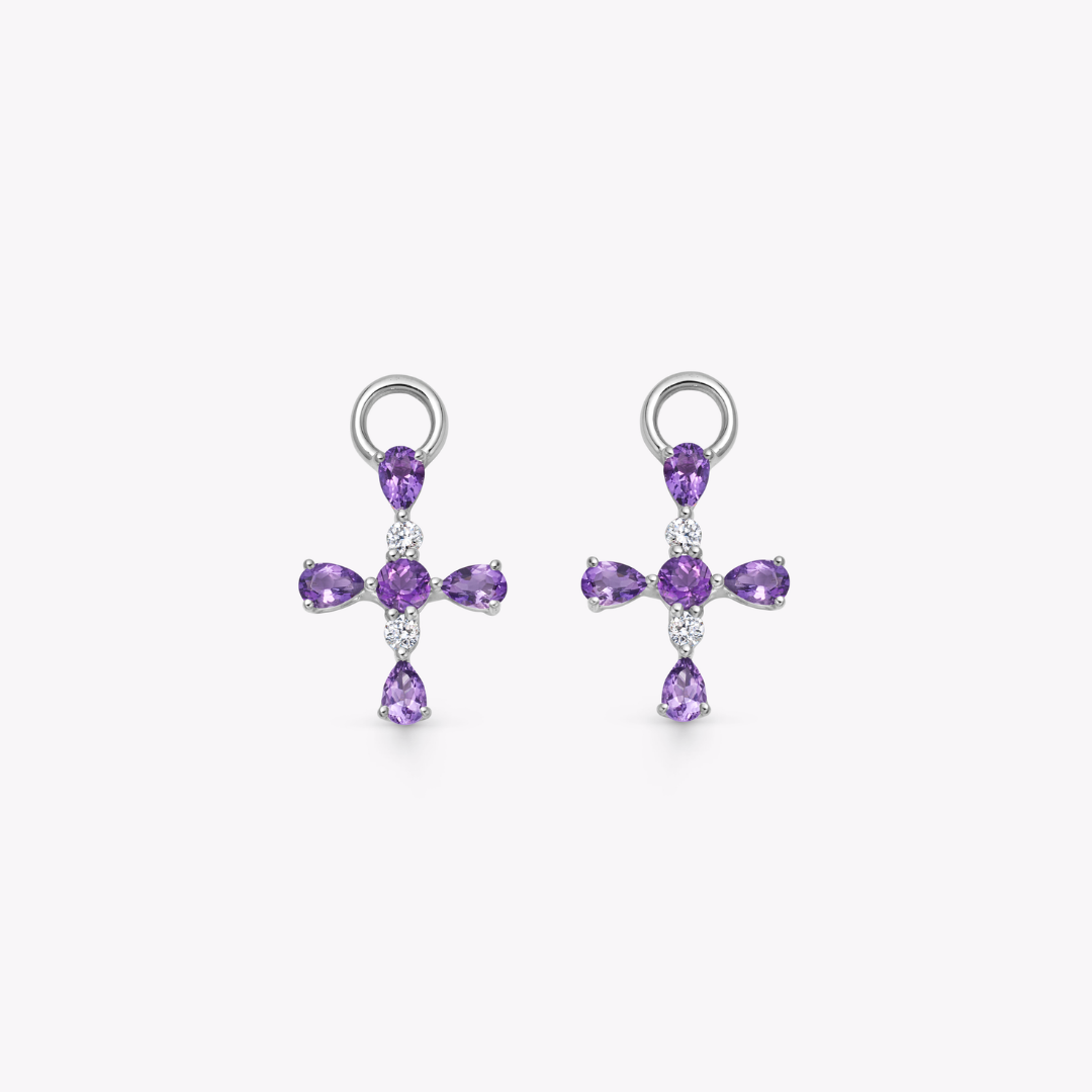 Amethyst and Diamond Cross Detachable Drops