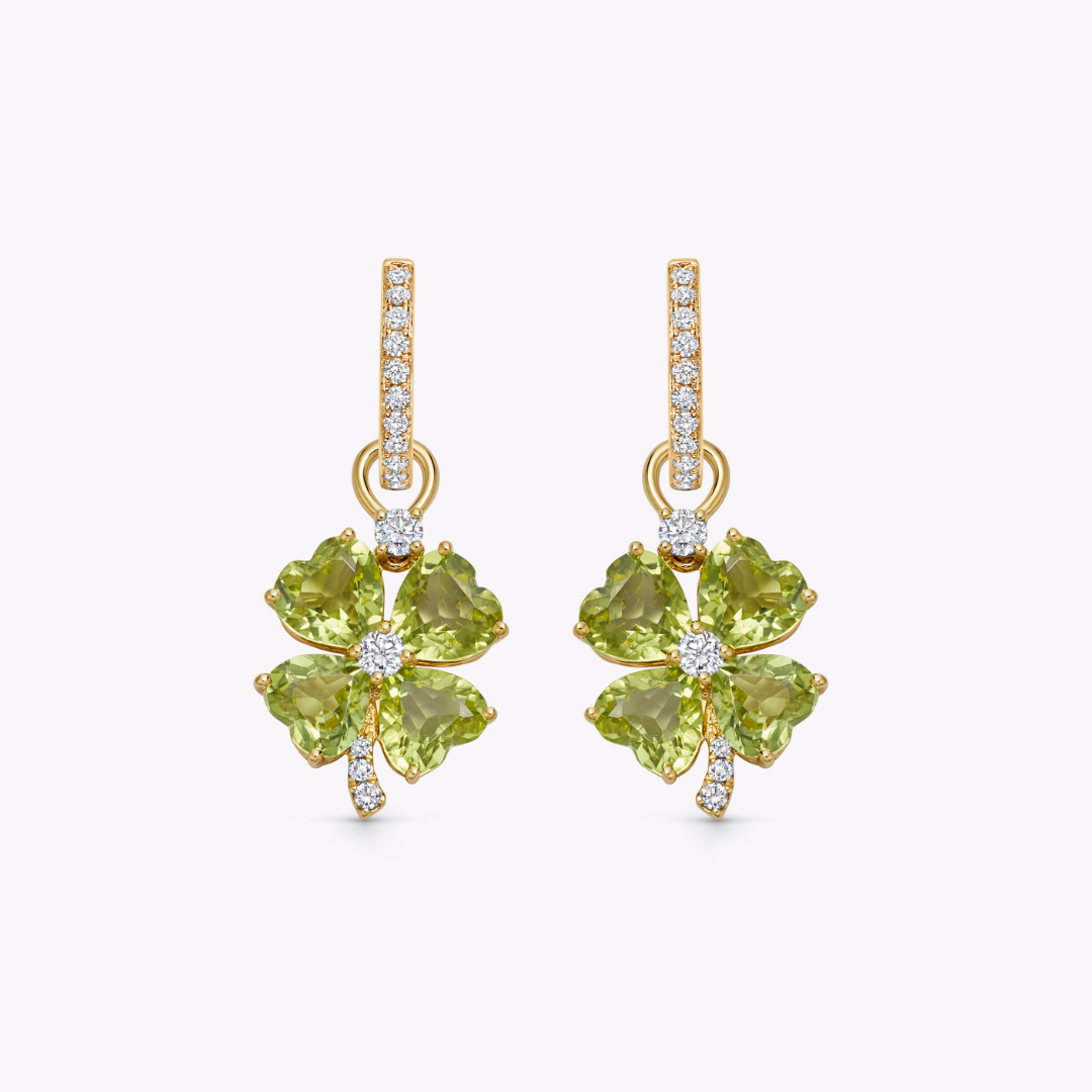 Peridot and Diamond Four-Leaf Clover Detachable Drops