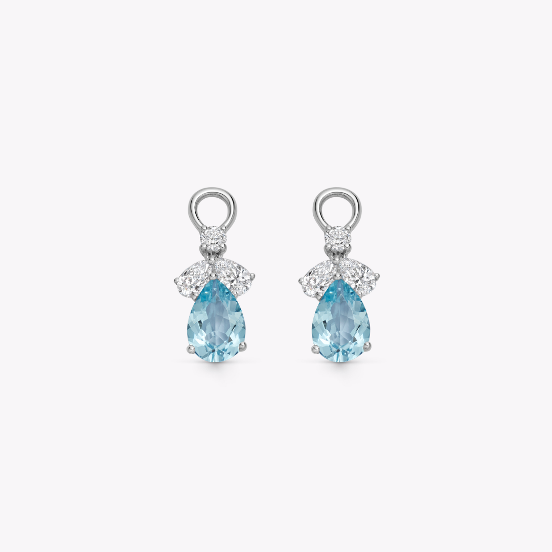 Pear Blue Topaz and Diamond Petal Detachable Drops