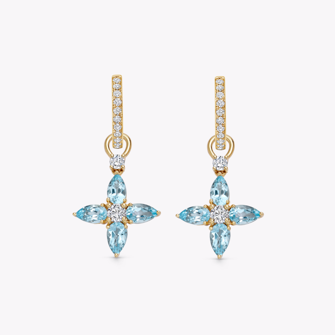 Blue Topaz and Diamond Pointed Petal Detachable Drops