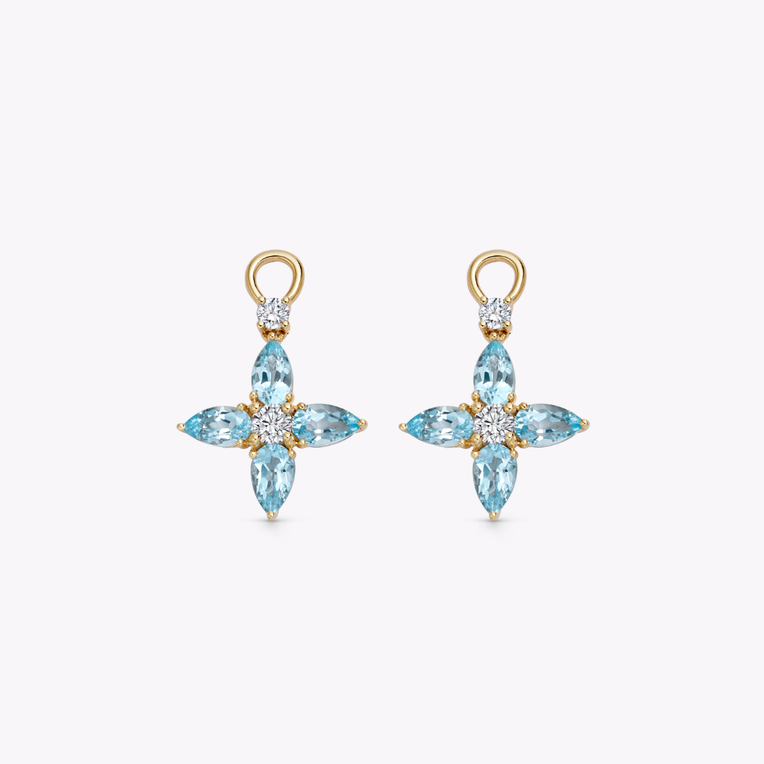 Blue Topaz and Diamond Pointed Petal Detachable Drops