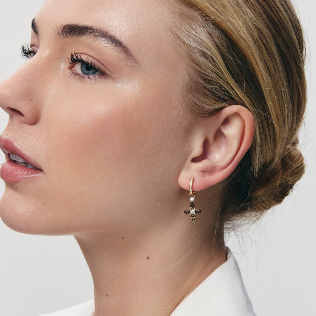 Smoky Quartz and Diamond Pointed Petal Detachable Drops