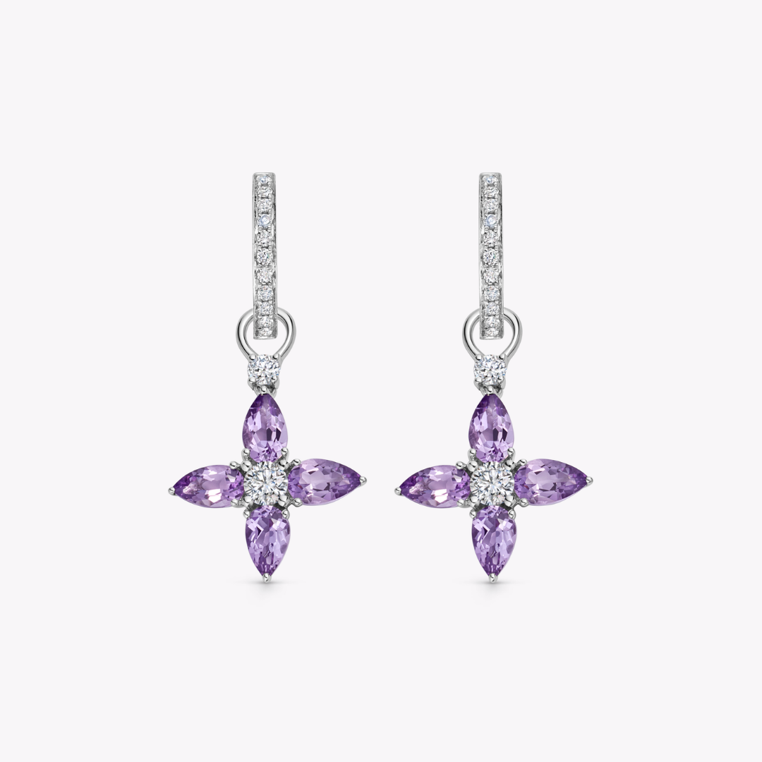 Amethyst and Diamond Pointed Petal Detachable Drops