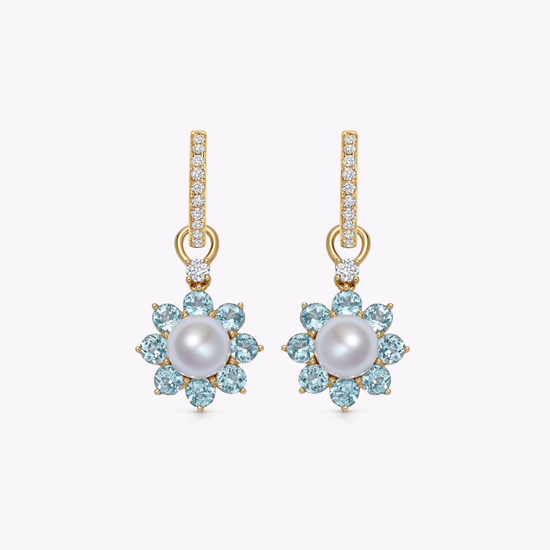 Cluster Pearl and Blue Topaz Detachable Drops