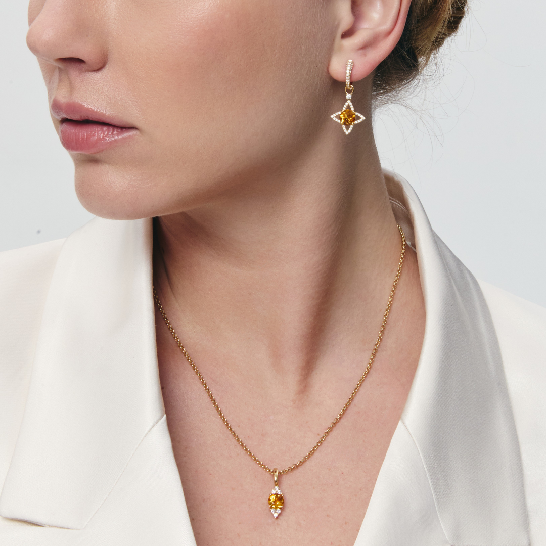 Detachable Citrine and Tri Diamond Tipped Pendant