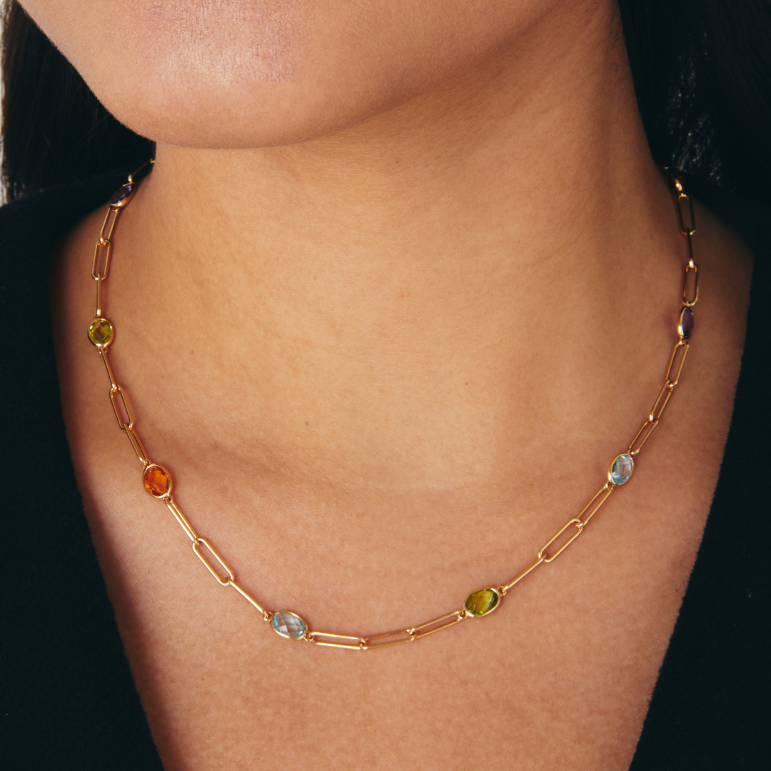 Everyday Gold Multi Gemstone Chain Necklace