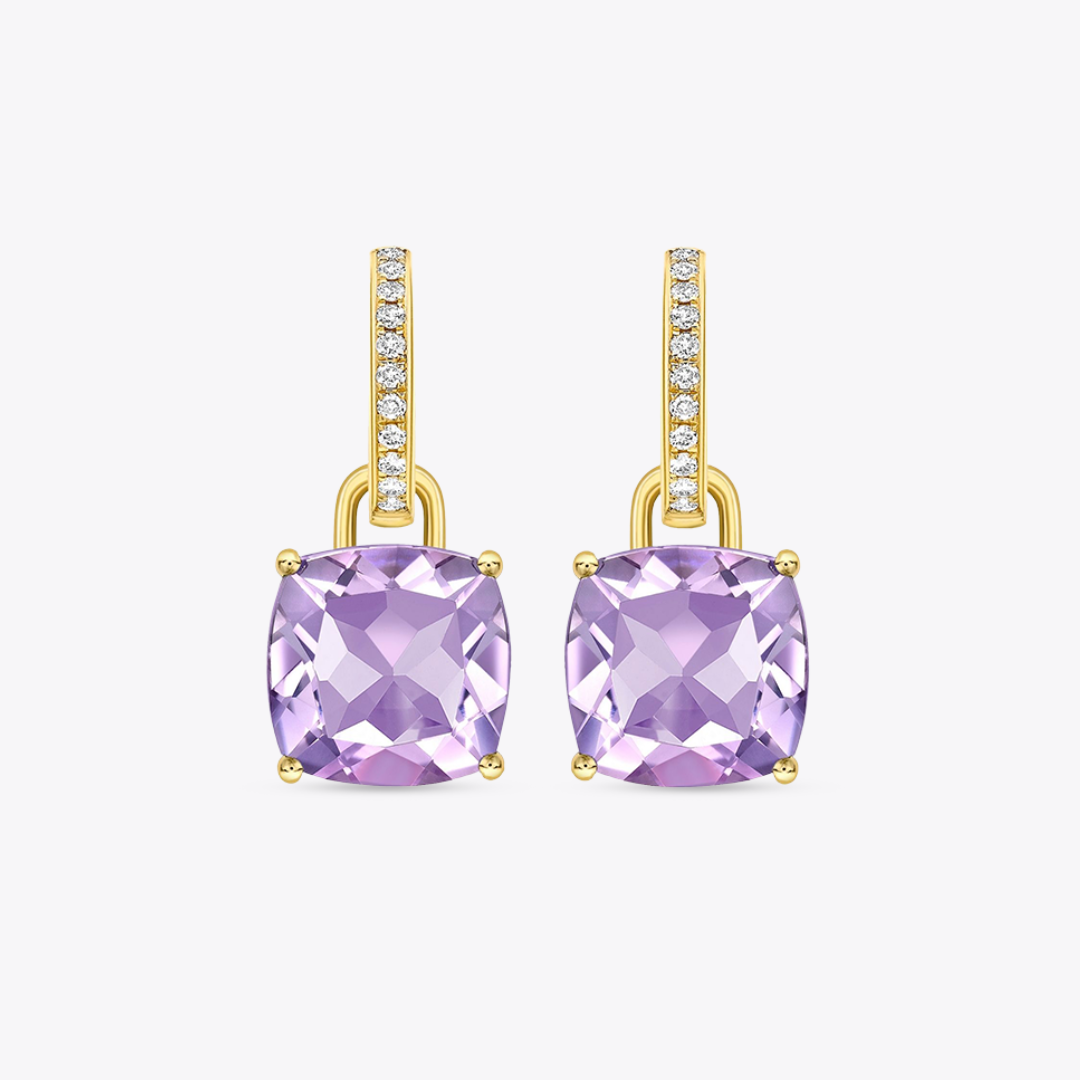 Kiki Cushion Lavender Amethyst and Diamond Detachable Earrings